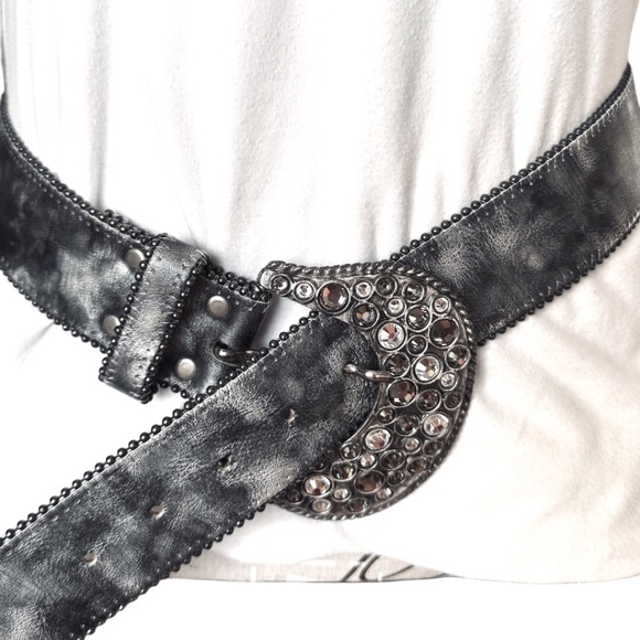 Leatherock Silver Embellished Wide Leather Belt main image 5
